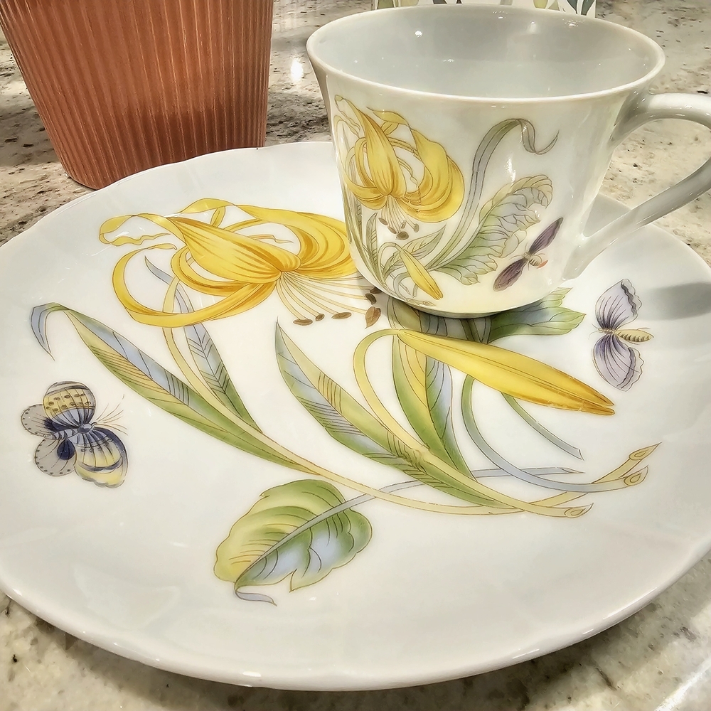 Kent Garden Botanical Porcelain Cup and Saucer Set By Seymour Mann 1976